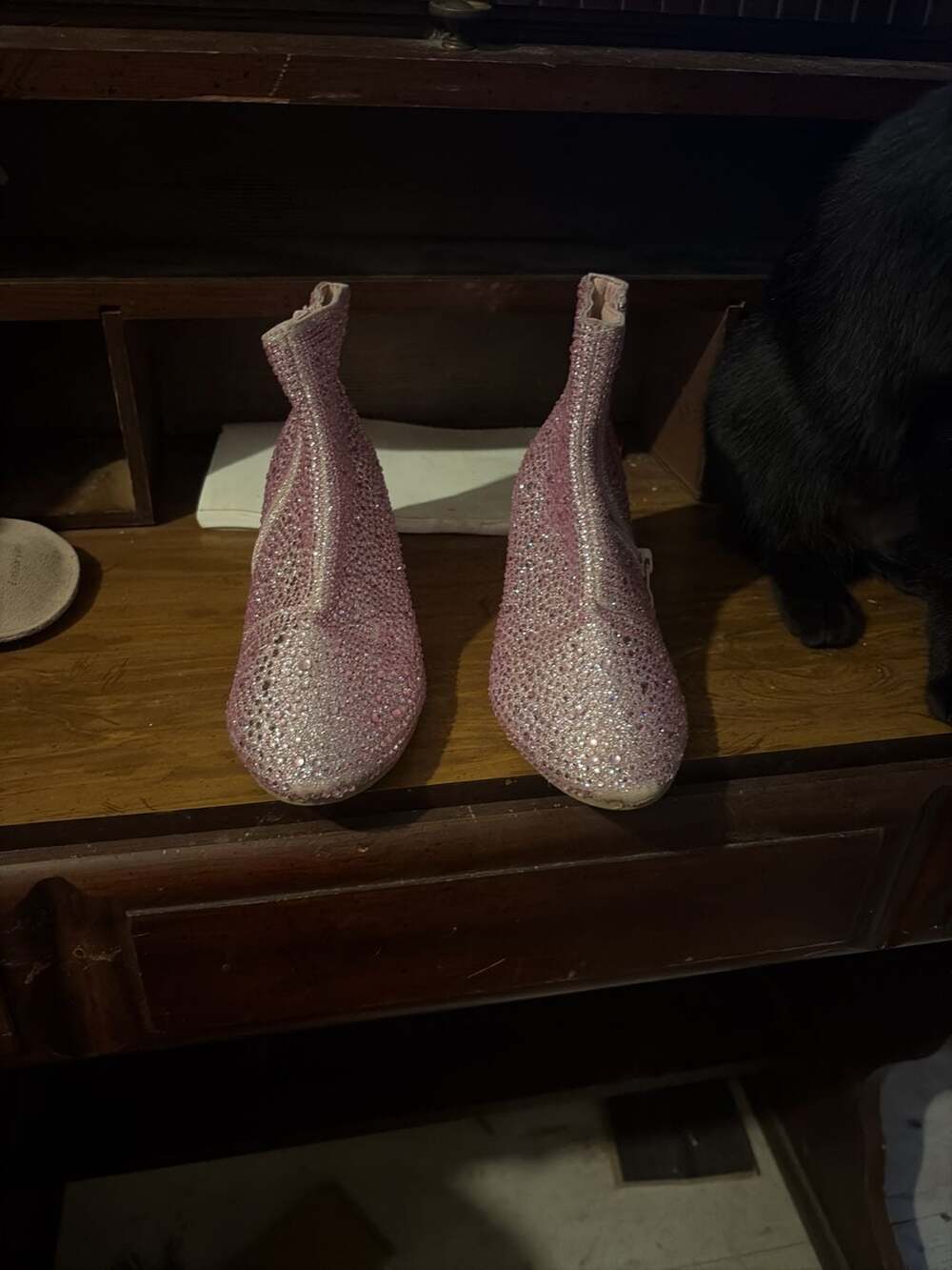 Link  Pink Rhinestone Block Heel Ankle Boots Size 4
